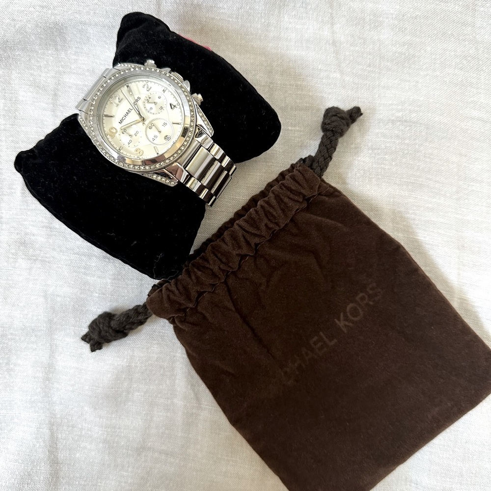 Michael Kors Women's Ritz Stainless Steel Watch With Crystal Topring Silver
